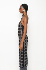 CHAIN ME UP RHINESTONE MESH MIDI DRESS
