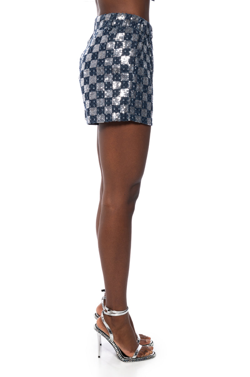 CHECK MAKE SEQUIN SHORT