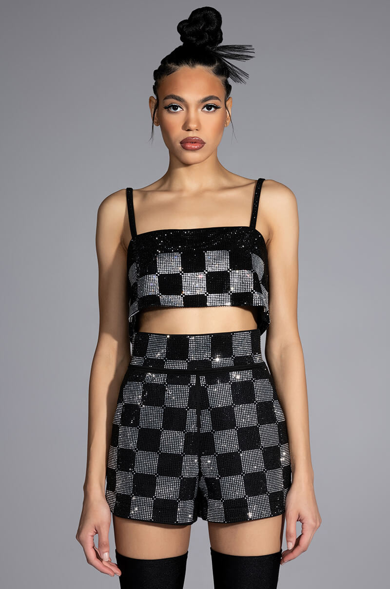 CHECK MATE RHINESTONE BRALETTE