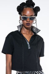 CHECK MATE RHINESTONE COLLAR POLO TSHIRT