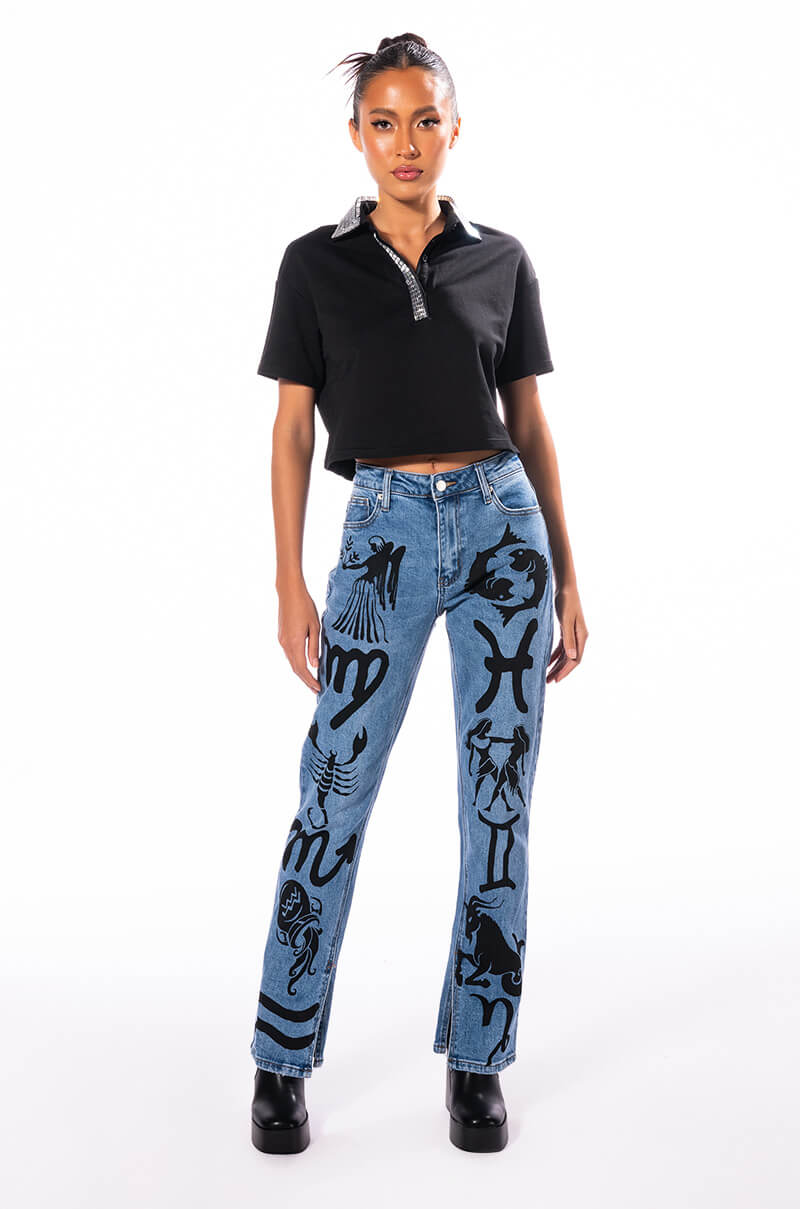 CHECK MATE RHINESTONE COLLAR POLO TSHIRT