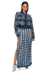 CHECK ON ME CUT OUT DENIM MIDI SKIRT