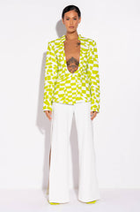 CHECKERED LIME OPEN CHEST BLAZER