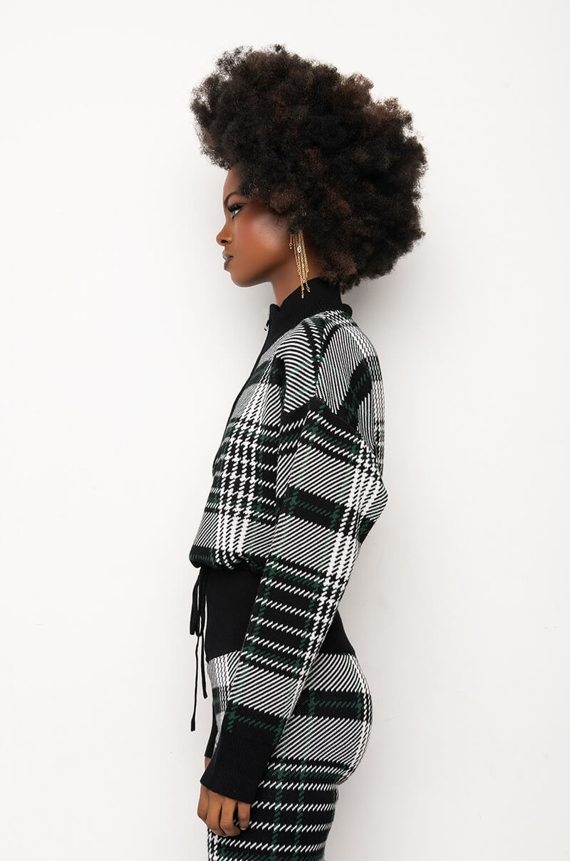 CHECKLIST PJ FRONT ZIP KNIT TOP