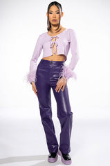 CHER TIE FRONT FEATHER CUFF LONG SLEEVE TOP