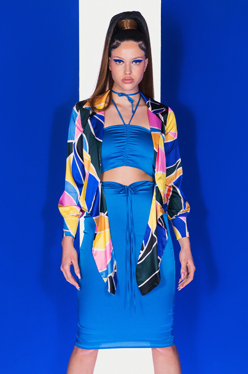 CHIQUITA SATIN TIE FRONT BLOUSE