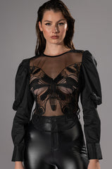CHOSEN ONE PUFF SLEEVE MESH APPLIQUE TOP