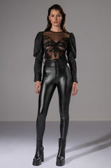 CHOSEN ONE PUFF SLEEVE MESH APPLIQUE TOP