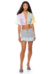 CHRISTY POPLIN DETAILED DENIM MINI SKIRT