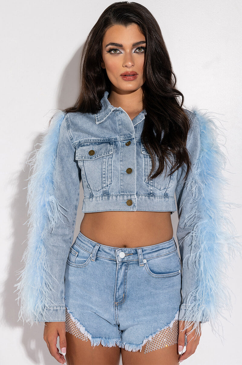 CIAO BELLA RHINESTONE MESH HIGH RISE DENIM SHORT