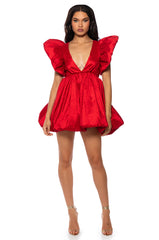 CLEMENTINE BUTTERFLY SLEEVE MINI PUFF DRESS