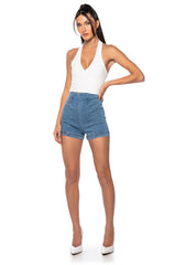 CLUB HIGH WAISTED DENIM SHORTS