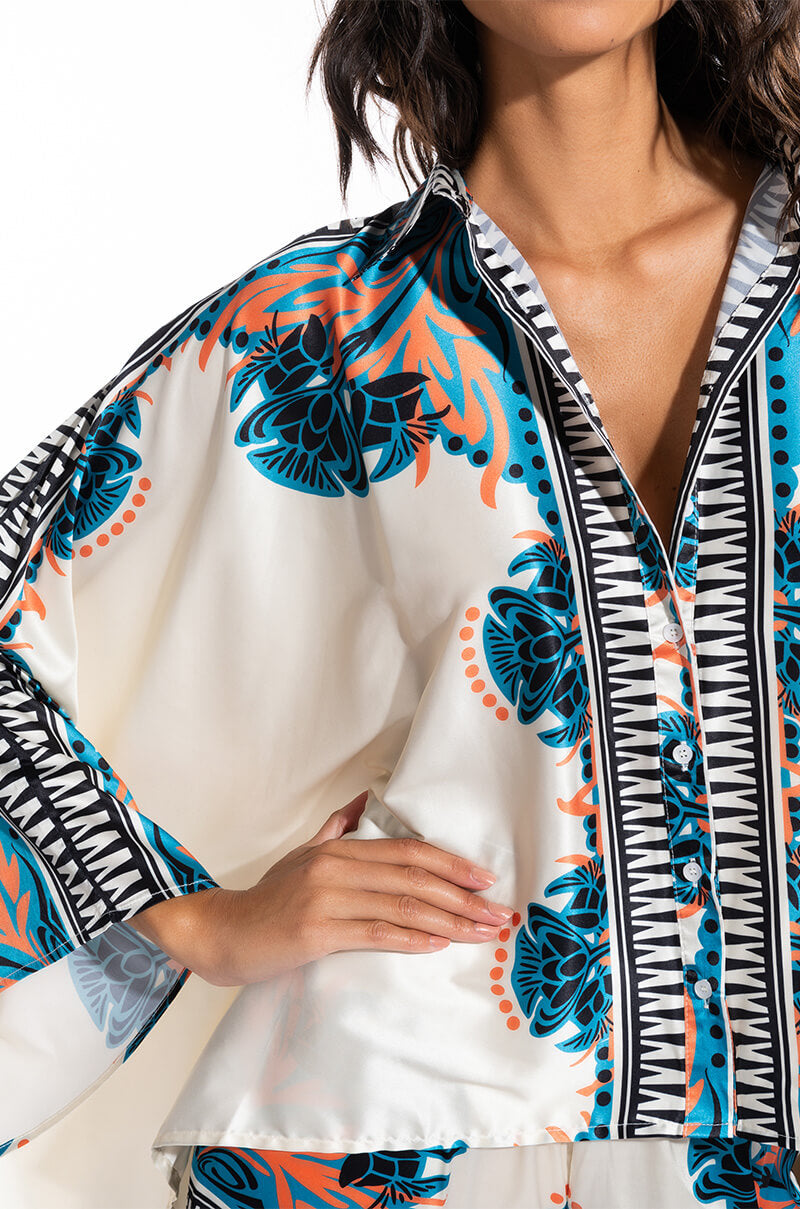 COASTAL LIVING OVERSIZED SATIN BUTTON DOWN