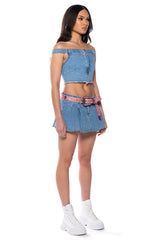 COCO PLEATED MICRO MINI DENIM SKIRT