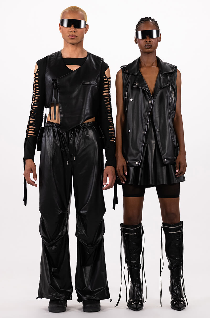 COLDER HOURS FAUX LEATHER PARACHUTE PANT