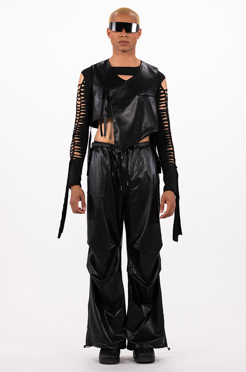 COLDER HOURS FAUX LEATHER PARACHUTE PANT
