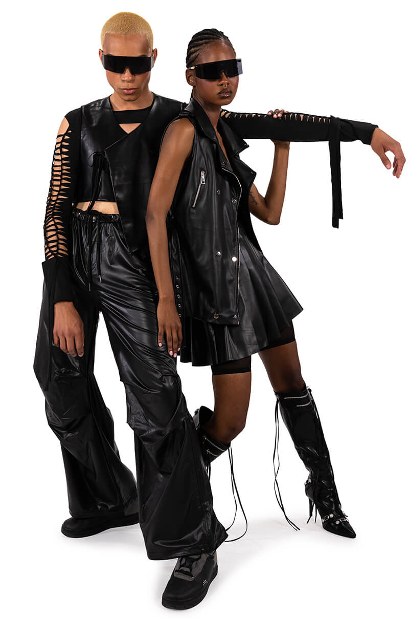 COLDER HOURS FAUX LEATHER PARACHUTE PANT