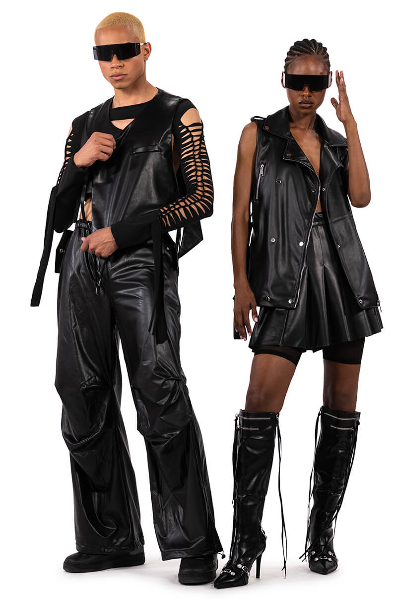 COLDER HOURS FAUX LEATHER PARACHUTE PANT