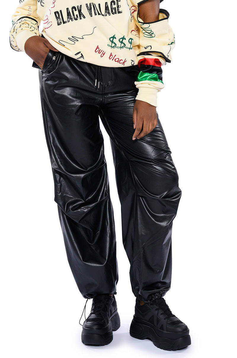 COLDER HOURS FAUX LEATHER PARACHUTE PANT