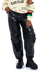 COLDER HOURS FAUX LEATHER PARACHUTE PANT