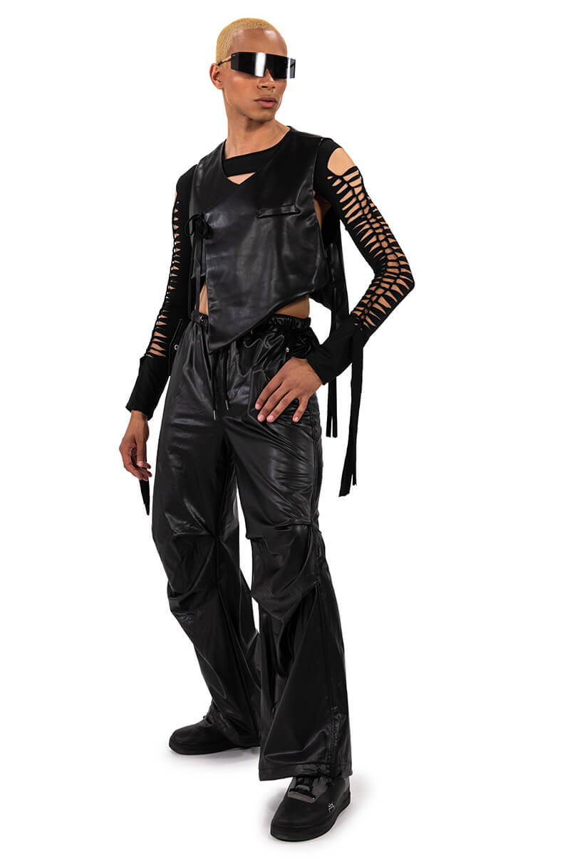 COLDER HOURS FAUX LEATHER PARACHUTE PANT