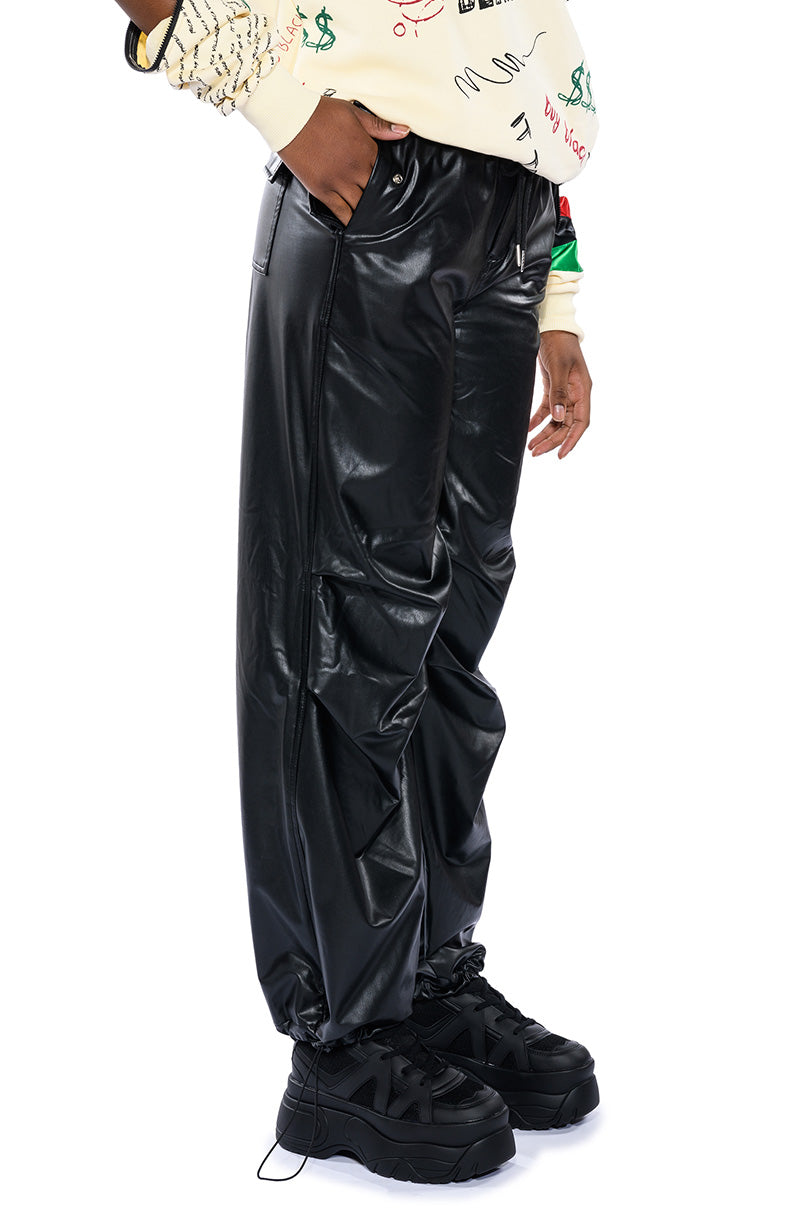 COLDER HOURS FAUX LEATHER PARACHUTE PANT