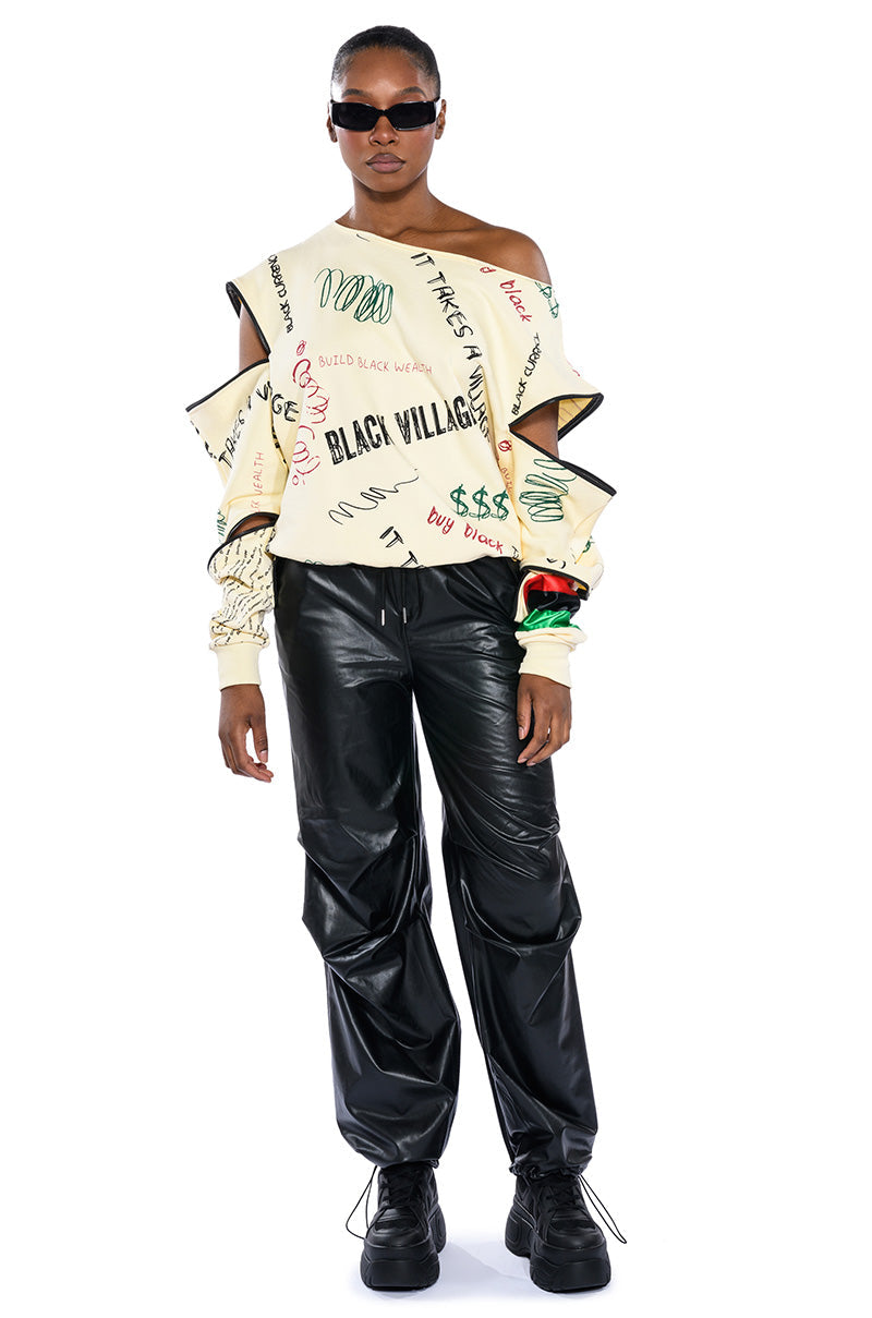 COLDER HOURS FAUX LEATHER PARACHUTE PANT