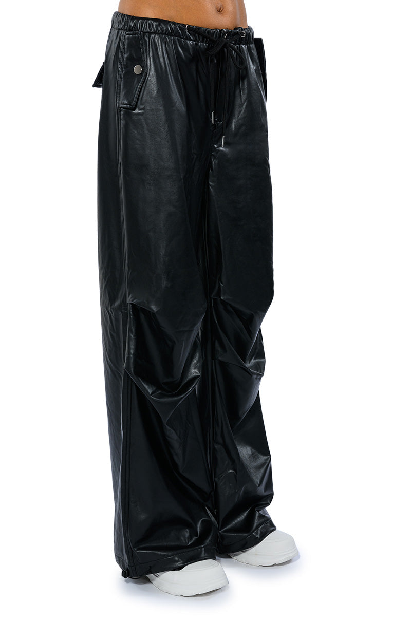 COLDER HOURS FAUX LEATHER PARACHUTE PANT