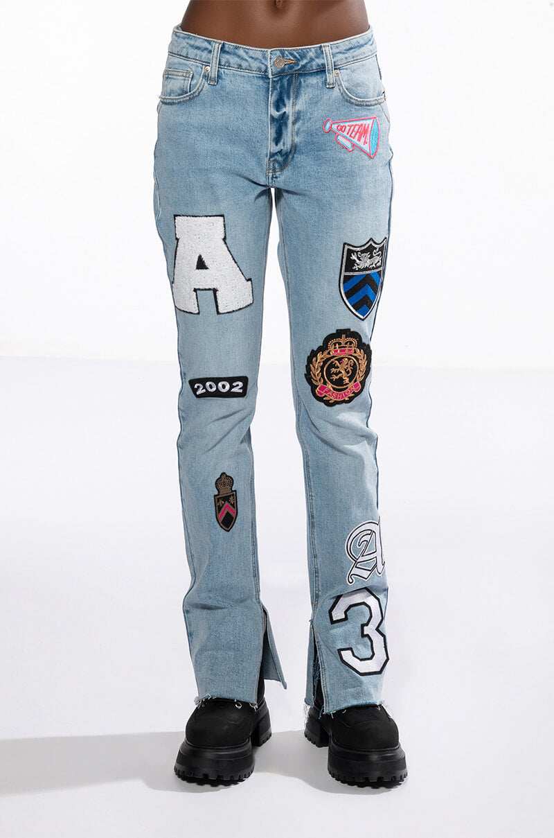 COLLEGIATE OUT OF YOUR LEAGUE HIGH RISE STRAIGHT LEG JEAN