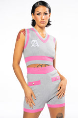 COLLEGIATE SO STUDIOUS CROPPED SLEEVELESS SWEATER