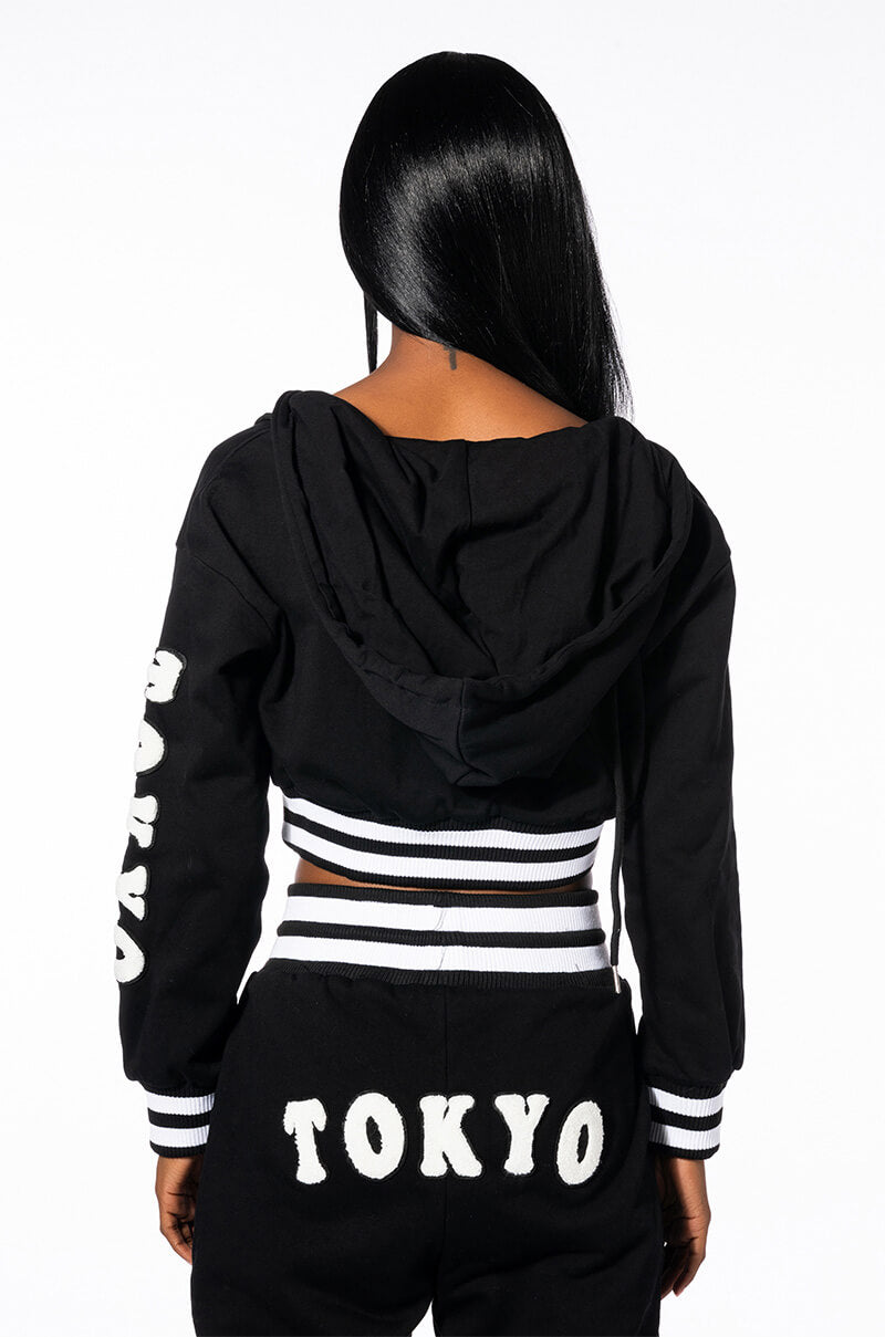 COLLEGIATE TOKYO NIGHTS CROPPED HOODED SWEATSHIRT