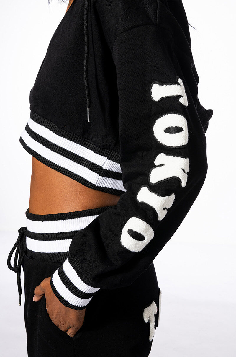 COLLEGIATE TOKYO NIGHTS CROPPED HOODED SWEATSHIRT