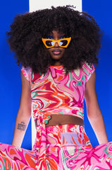 COLORFUL IMAGINATION CROPPED MESH T SHIRT
