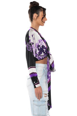 COLORFUL TIE FRONT SATIN BLOUSE