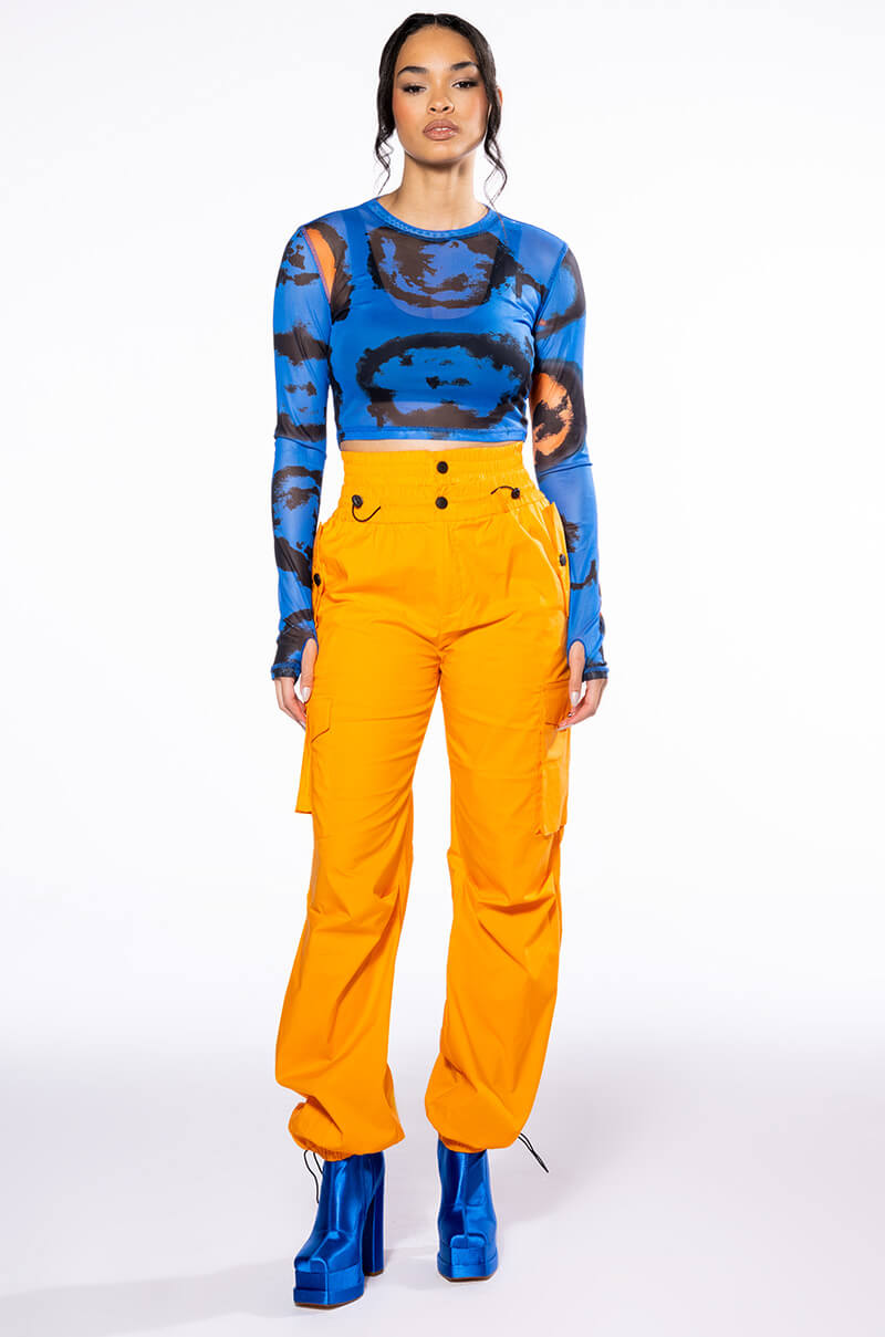 COLORS OF THE WIND LONG SLEEVE CREW NECK MESH CROP