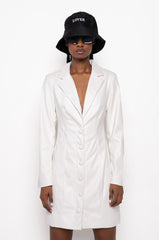 COME ALONG FAUX LEATHER BLAZER DRESS