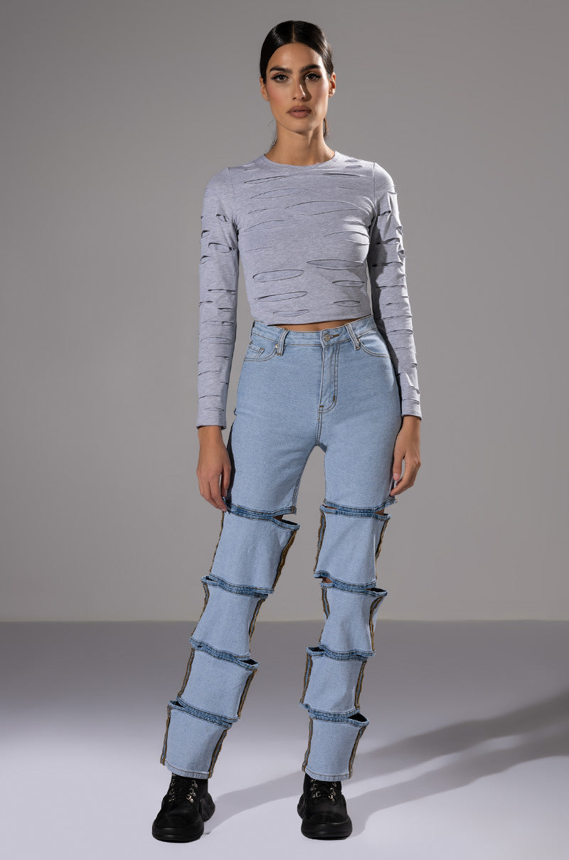 COME AROUND DISTRESSED LONG SLEEVE T SHIRT