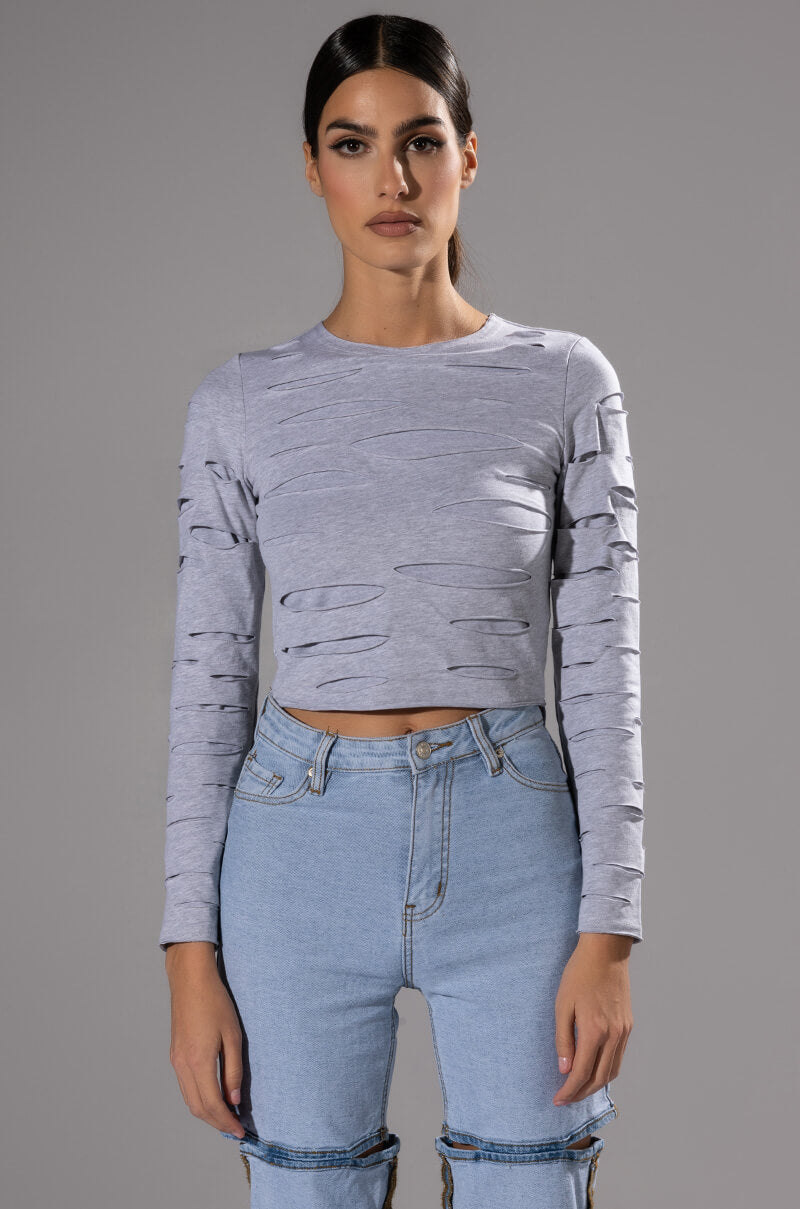 COME AROUND DISTRESSED LONG SLEEVE T SHIRT