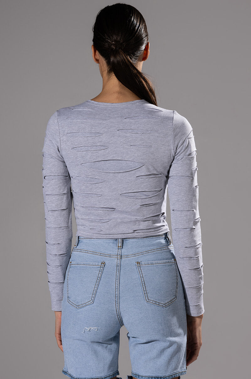 COME AROUND DISTRESSED LONG SLEEVE T SHIRT