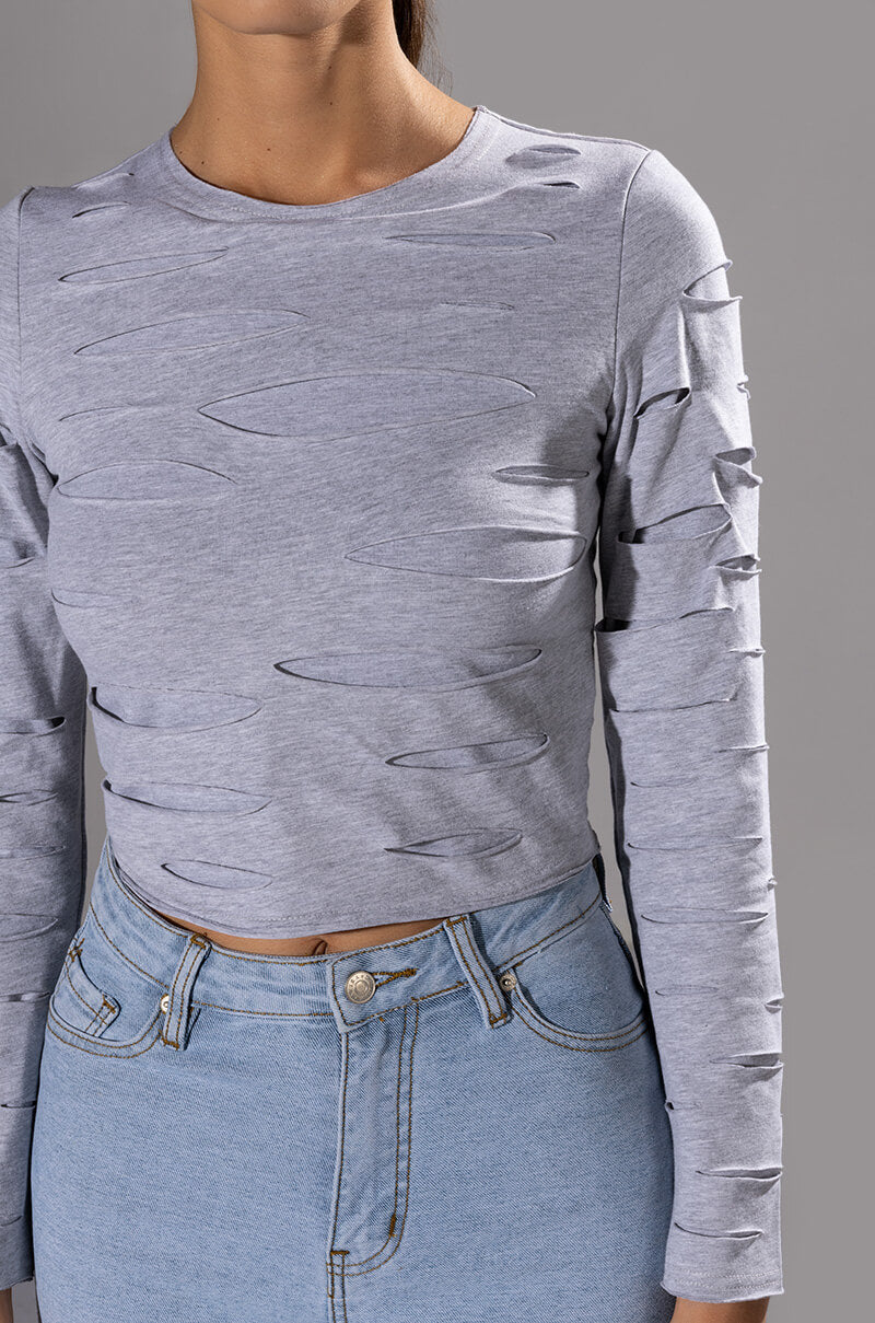 COME AROUND DISTRESSED LONG SLEEVE T SHIRT