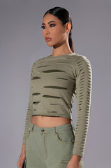 COME AROUND DISTRESSED LONG SLEEVE TOP