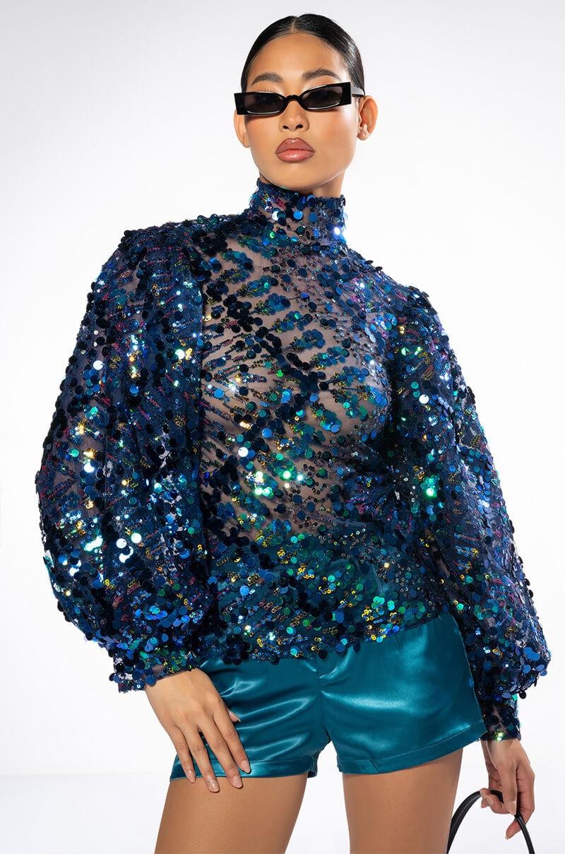 CONFETTI LONG SLEEVE MOCK NECK BLOUSE
