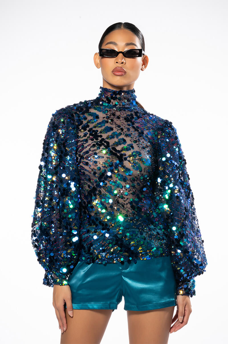 CONFETTI LONG SLEEVE MOCK NECK BLOUSE