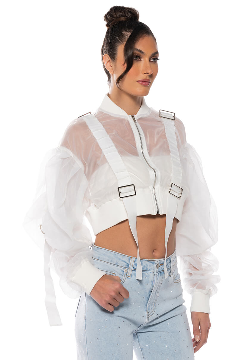 COOL KIDS MESH GATHERED CROP BOMBER