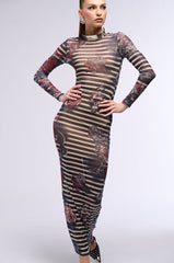 COOLEST GIRL ON THE BLOCK PRINTED MESH MAXI DRESS