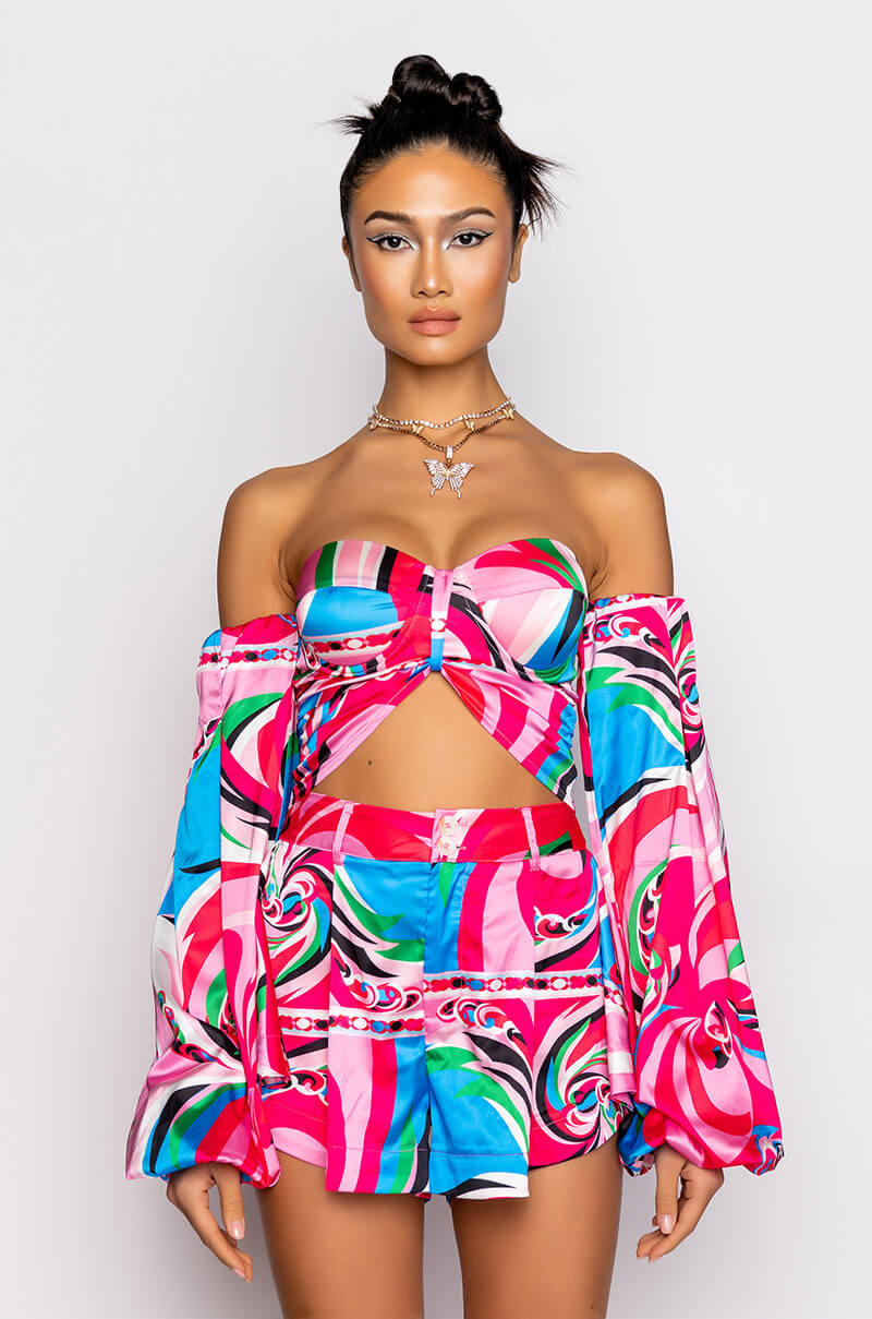 LENNON BLOUSON SLEEVE BUSTIER BLOUSE