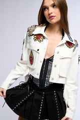 COUNT YOUR BLESSINGS CROP DENIM JACKET WITH PATCHES
