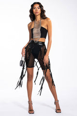 COURTSIDE FAUX LEATHER NET MIDI SKIRT