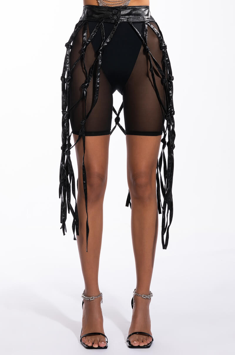 COURTSIDE FAUX LEATHER NET MIDI SKIRT