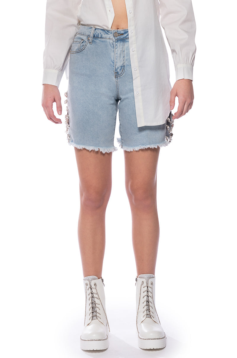 COVERED IN DIAMONDS RELAXED DENIM SHORTS